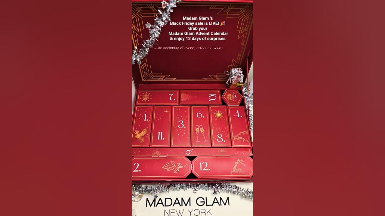 YouTube post by @BlueRoseNails for Madam Glam. Caption reads: [...] 💅🎁 I’ll be unboxing the Madam Glam 12-Day....