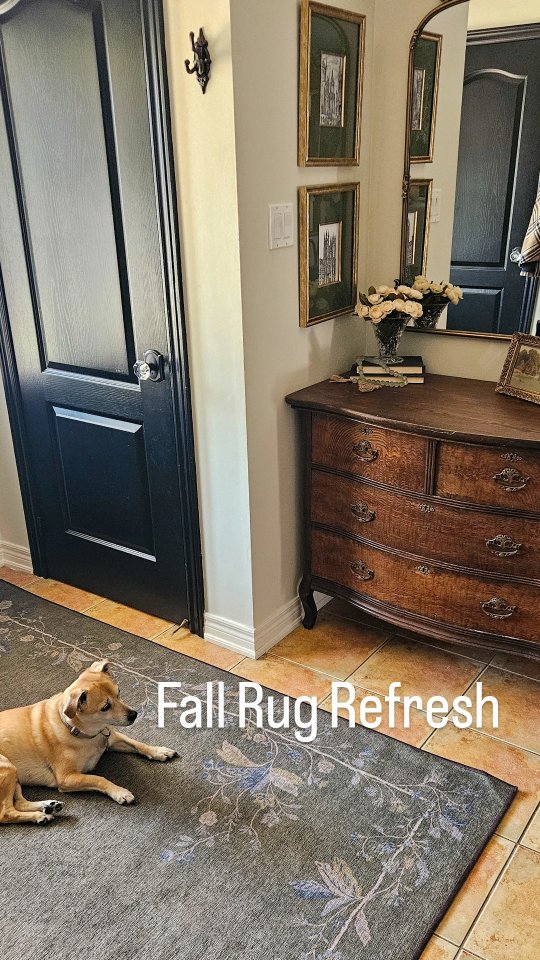 Instagram post by @driftwood_decor for Ruggable. Caption reads: [...] 🍂. I swapped out my summer @ruggable for....