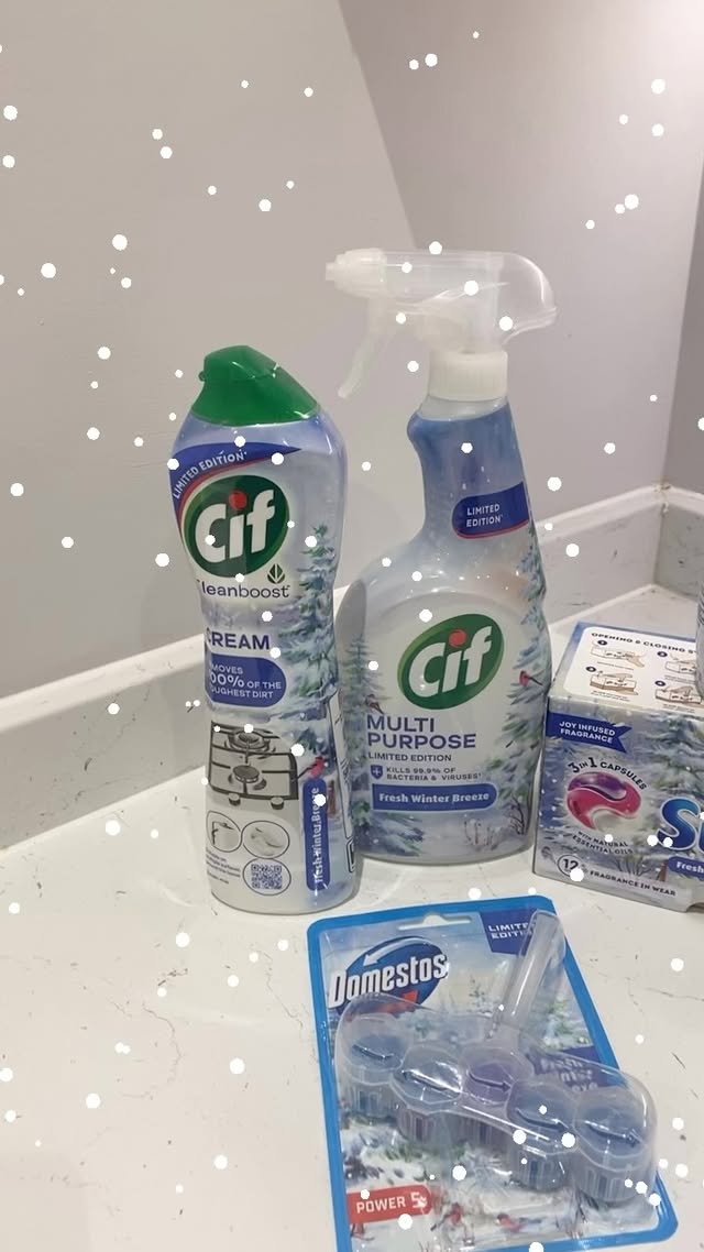 Instagram post by @hinch.fan.louise for Domestos. Caption reads: #christmas #clean #festive #limitededition....