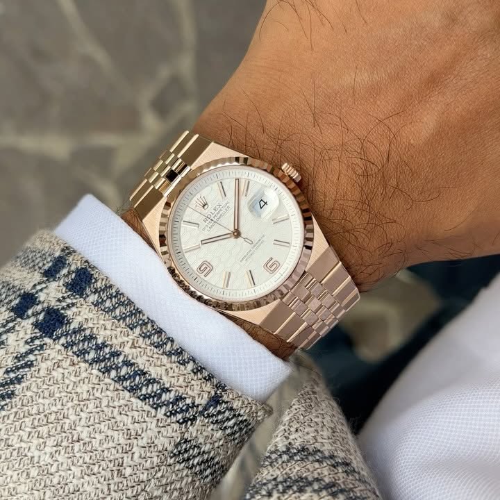 Instagram post by @champsg for ROLEX. Caption reads: The 36mm  @rolex Land-Dweller in Everose gold,....