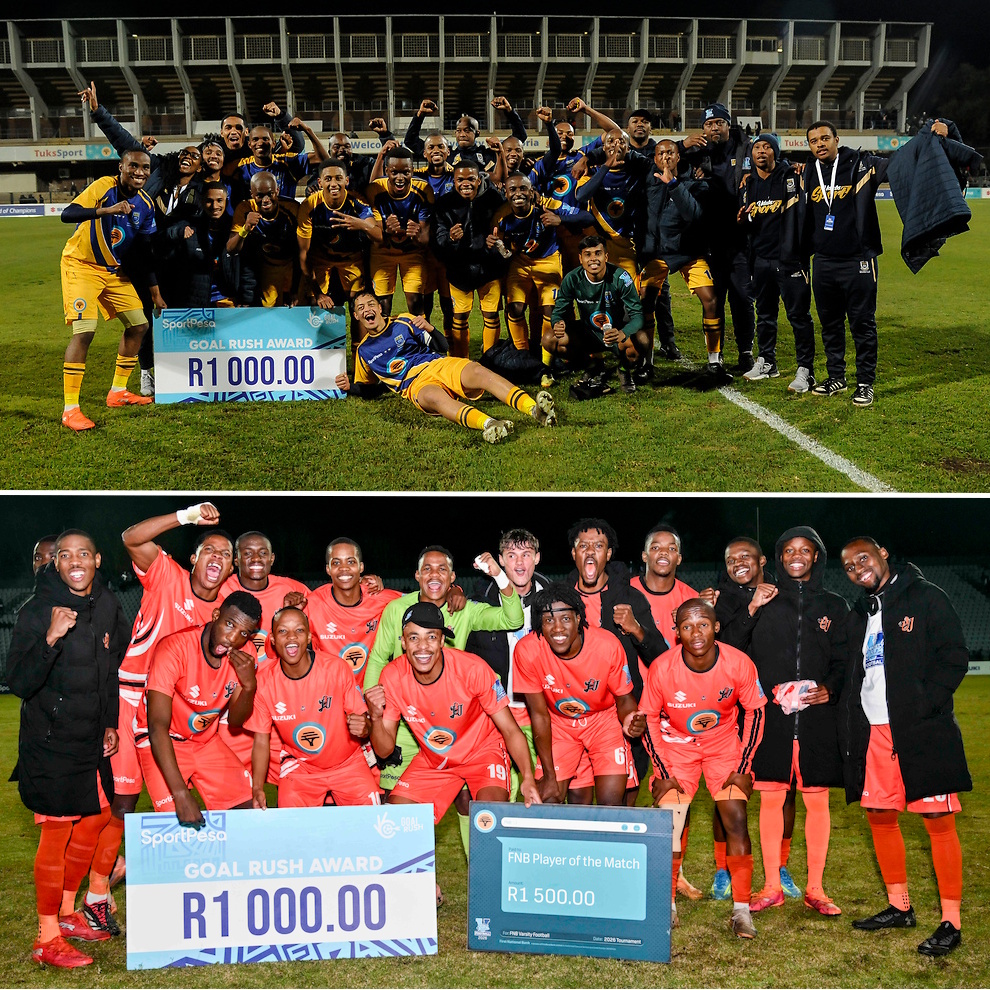 Instagram post by @uj_sport for FNB SA. Caption reads: GAME DAY ⚽💥! The only unbeaten teams remaining!....
