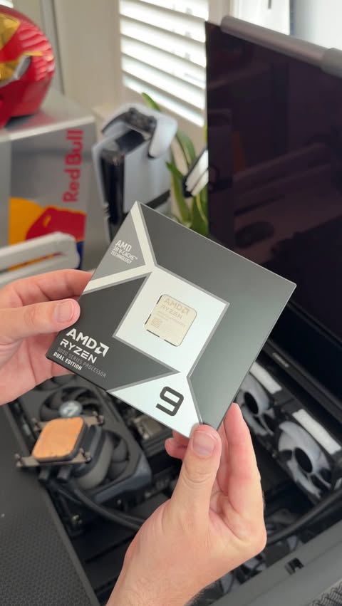 Instagram post by @developeradam for AMD. Caption reads: Now this is some CPU!! 🤩 The AMD Ryzen 9 9950X3D2....