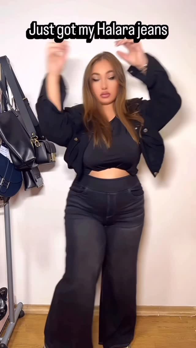 Instagram post by @mika_mau for Sintillate Talent. Caption reads: Not your average jeans 🪭 @halara_uk....