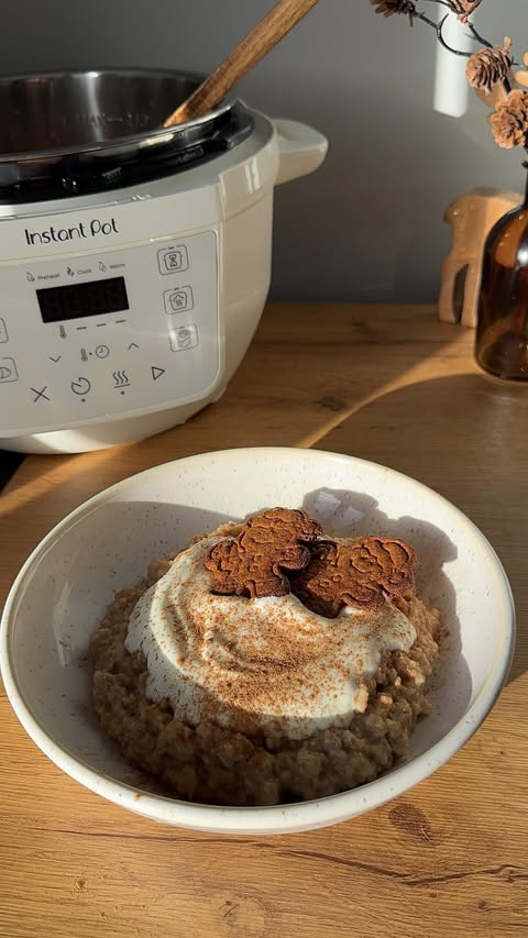 Instagram post by @larisaxfit for Instant Pot. Caption reads: gingerbread oatmeal 🎄 made in the instant pot....