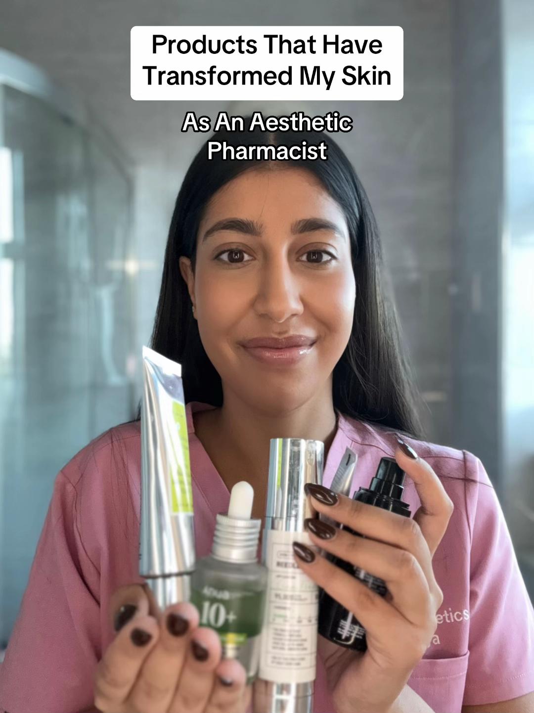 TikTok post by @pharmaestheticsbyriya for Medik8. Caption reads: [...] acid 10 Hyaluronic Serum @Medik8 liquid....