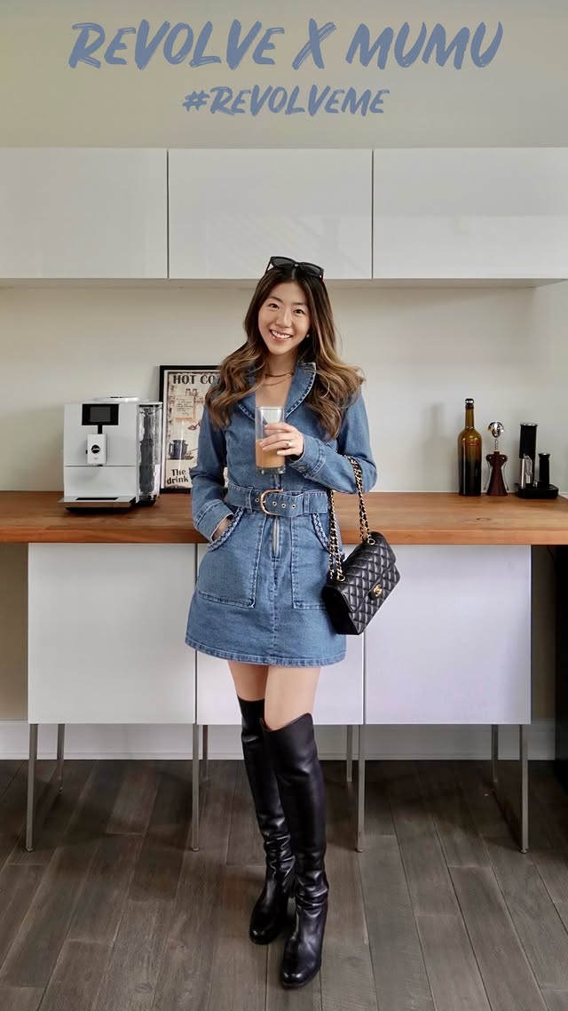 Instagram post by @chanelogy for Show Me Your Mumu. Caption reads: [...] denim, a lot of style—@revolve....