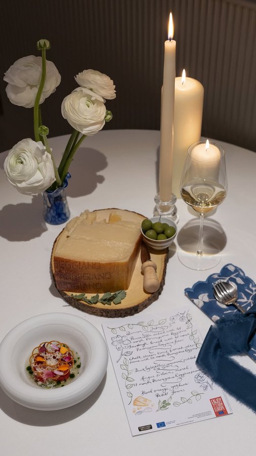 Instagram post by @thecornerplot for Parmigiano Reggiano. Caption reads: What an honour to co-host a special dinner for....