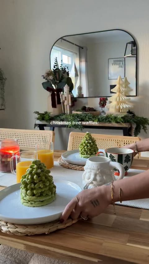 Instagram post by @lifewith.leila for Protein Works. Caption reads: 🤎 CHRISTMAS TREE WAFFLES 

If you recreate,....