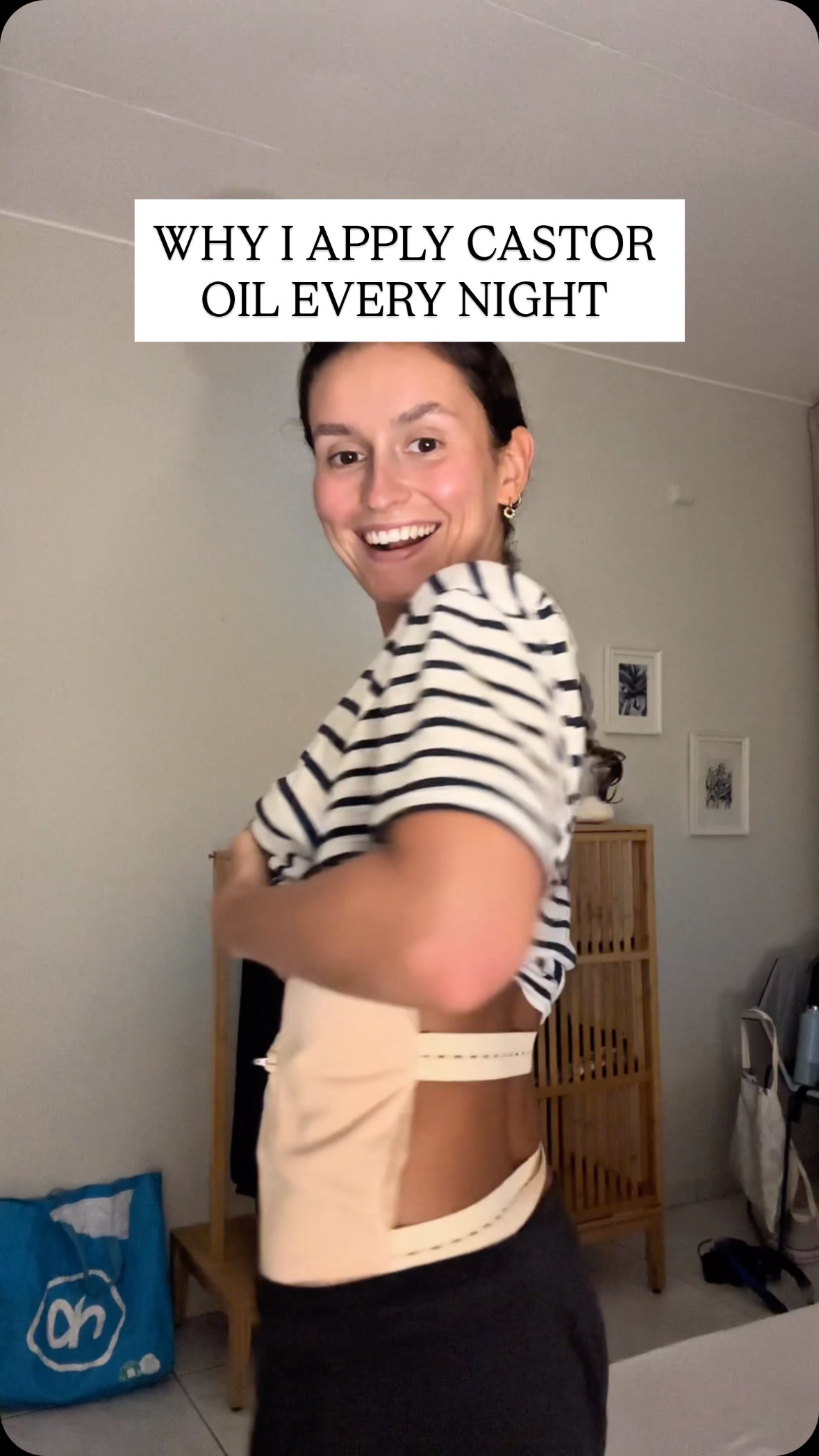 Instagram post by @thrivewithcandicee for Sky Organics. Caption reads: My favorite nighttime habit: navel oiling ! I get....