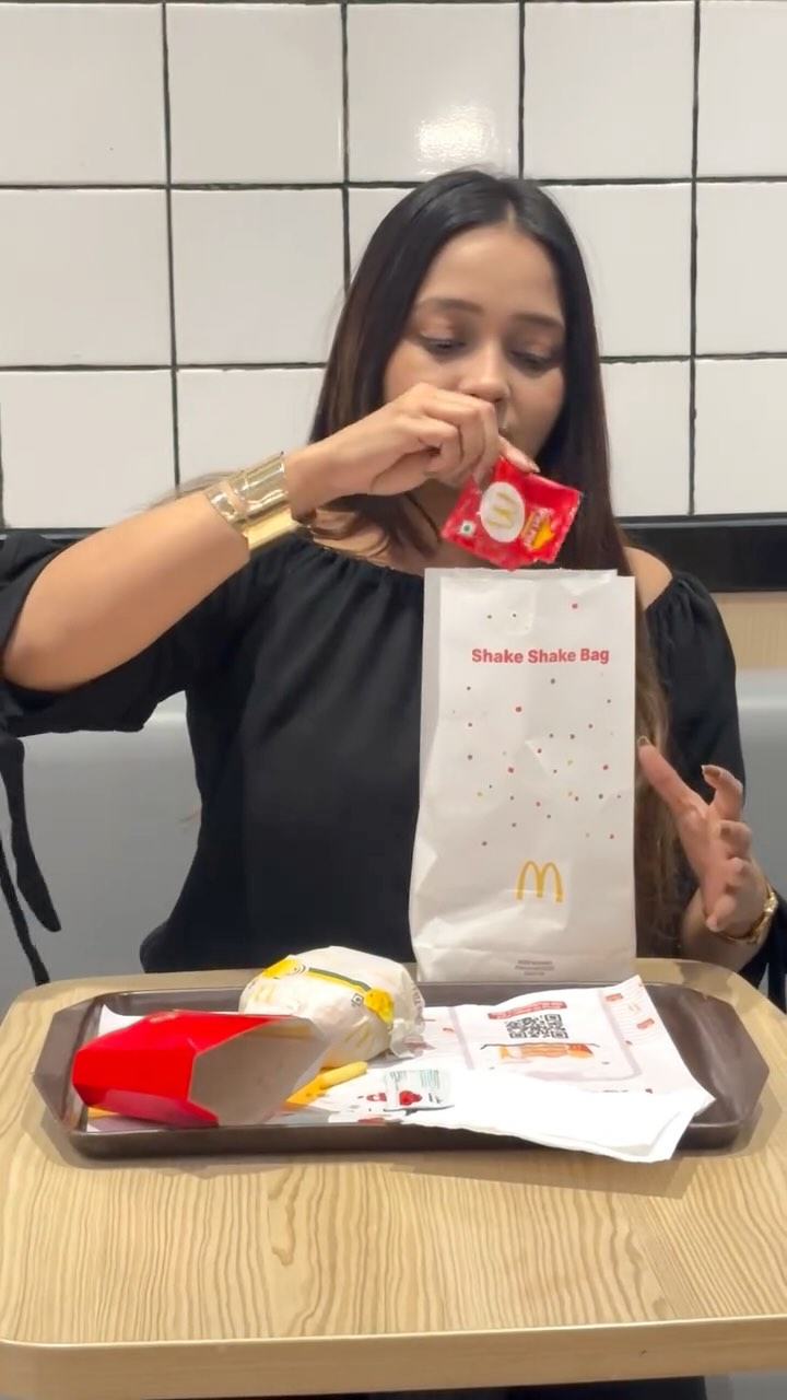 Instagram post by @makeupartist_priyanshi for McDonald's India. Caption reads: shake it up , enjoy the thrill, 
McDeal offers fit....