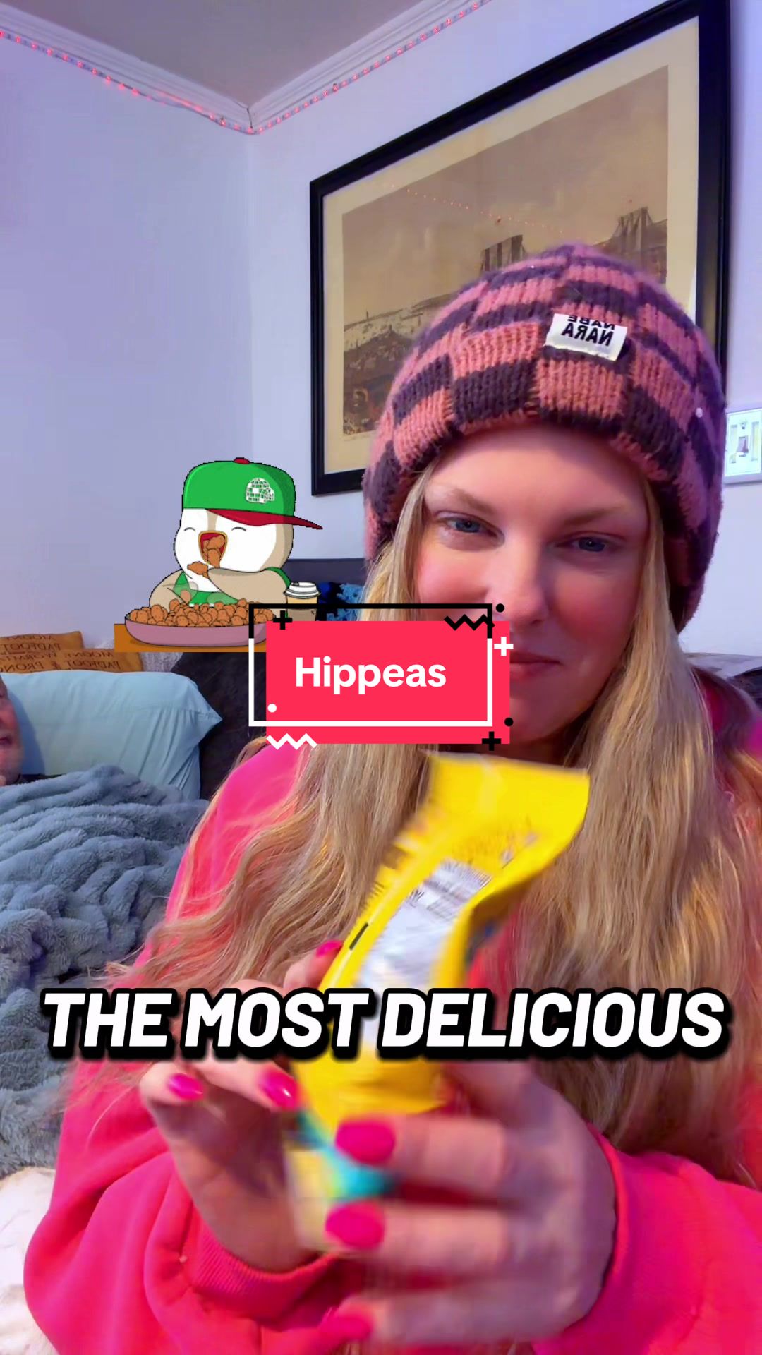 TikTok post by @allie_rob for HIPPEAS. Caption reads: @HIPPEAS Snacks these are so good idk how we are....