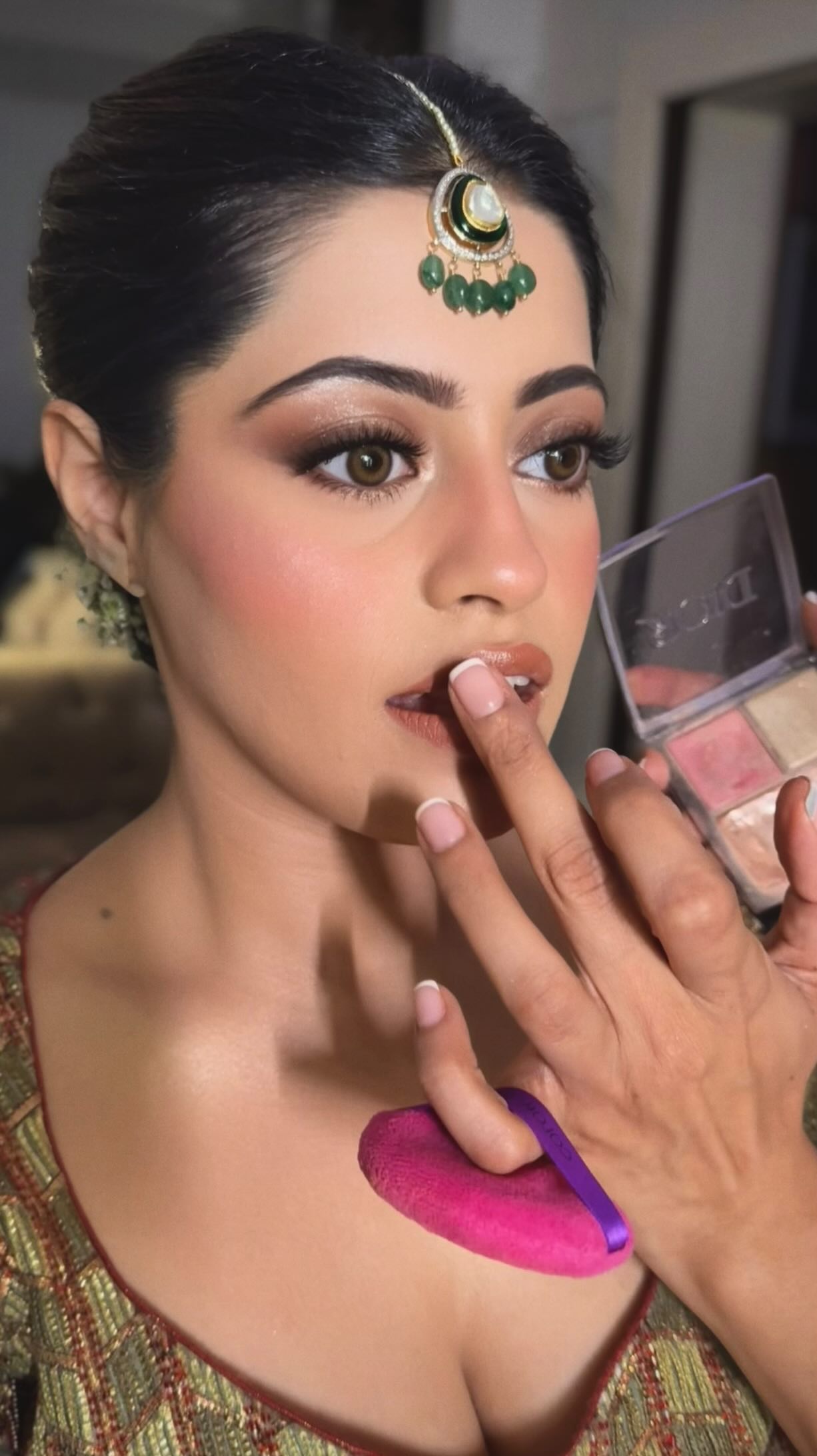 Instagram post by @makeupbysahibachona for WeddingPlz.com. Caption reads: Save this viral lip combo hack. 👄 

Comment “LIP....