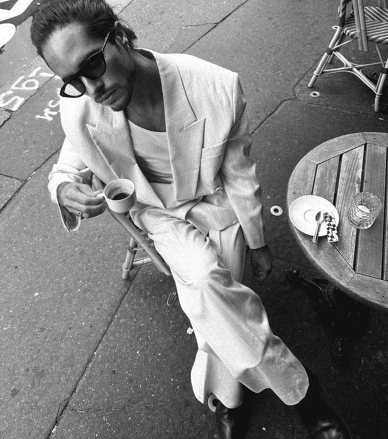 Instagram post by @albertoguardabasso for Maison Margiela. Caption reads: Just Italian ☕️
.
.
.
.
.
.
.
.
.
.
.
.
.
#pfw....