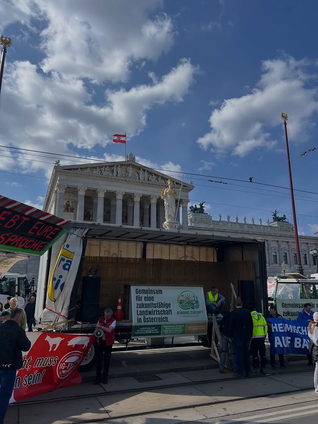 Instagram post by @markusholzschuster for Bündnis Zukunft Landwirtschaft. Caption reads: wir Bauern protestieren gesammelt vorm....