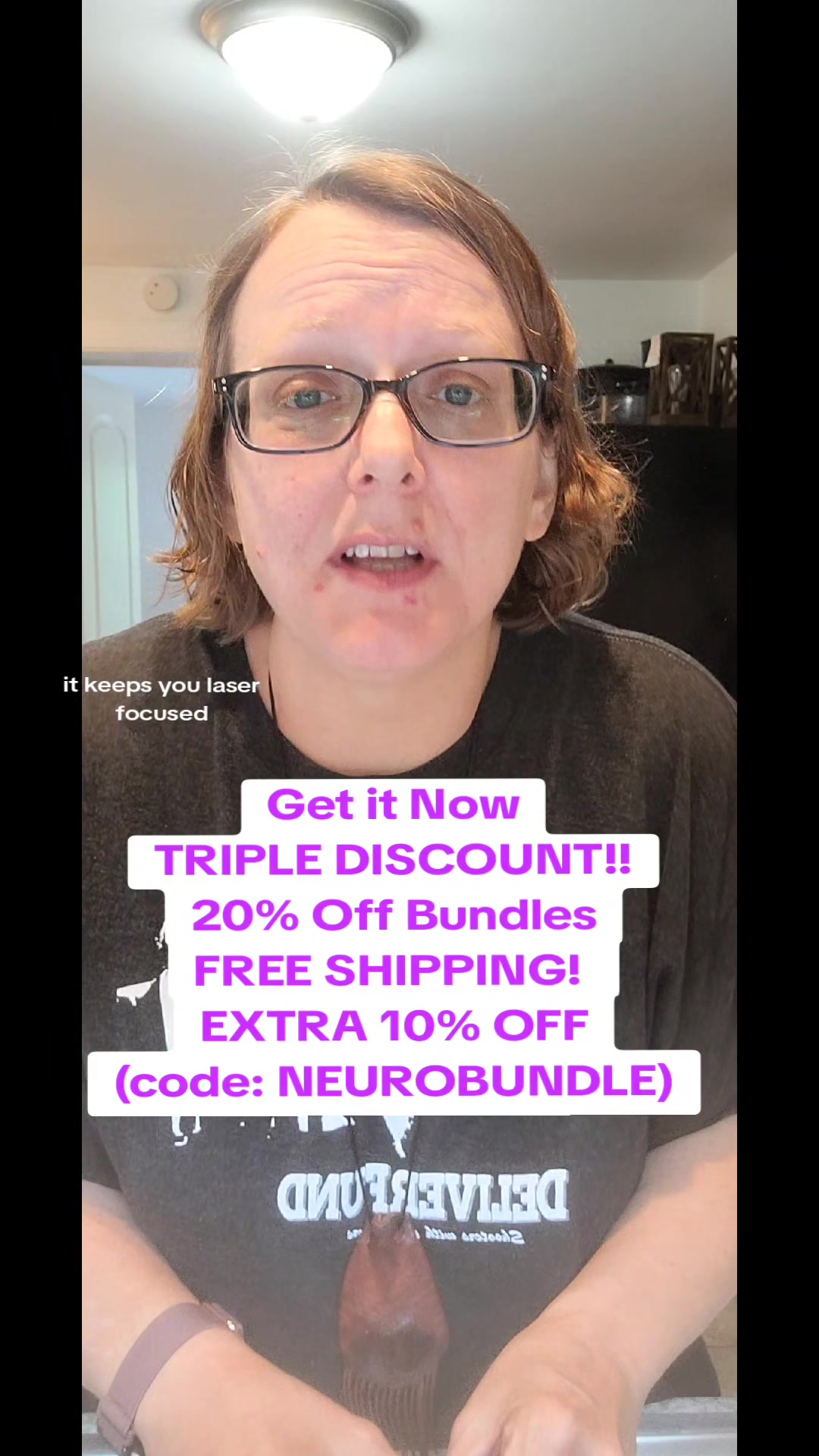 TikTok post by @mrsrobinson828 for Neuro. Caption reads: ADHD brain? NeuroGum helps me stay focused and....