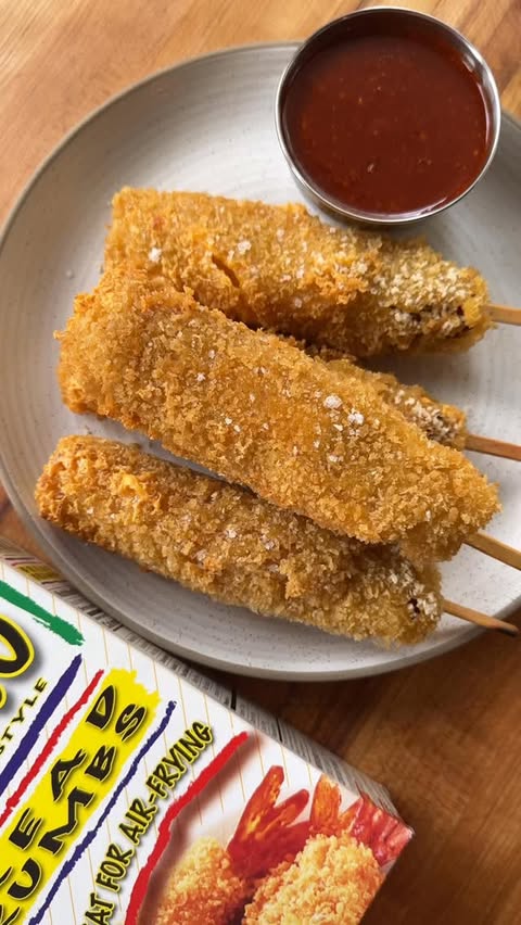 Instagram post by @mikekubiesa for Kikkoman USA. Caption reads: Comment below if you love crispy corn dogs! #ad....