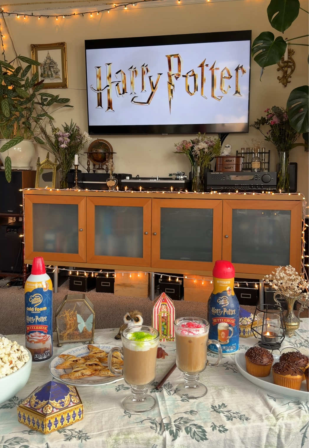 TikTok post by @zaires.spooks for Coffee Mate. Caption reads: #ad Coming over for @Coffee mate Harry Potter....