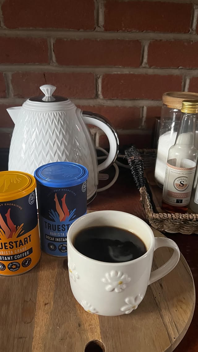 Instagram post by @kerrys_corner for TrueStart Coffee. Caption reads: [...] to enjoy it in bed, even better! .....