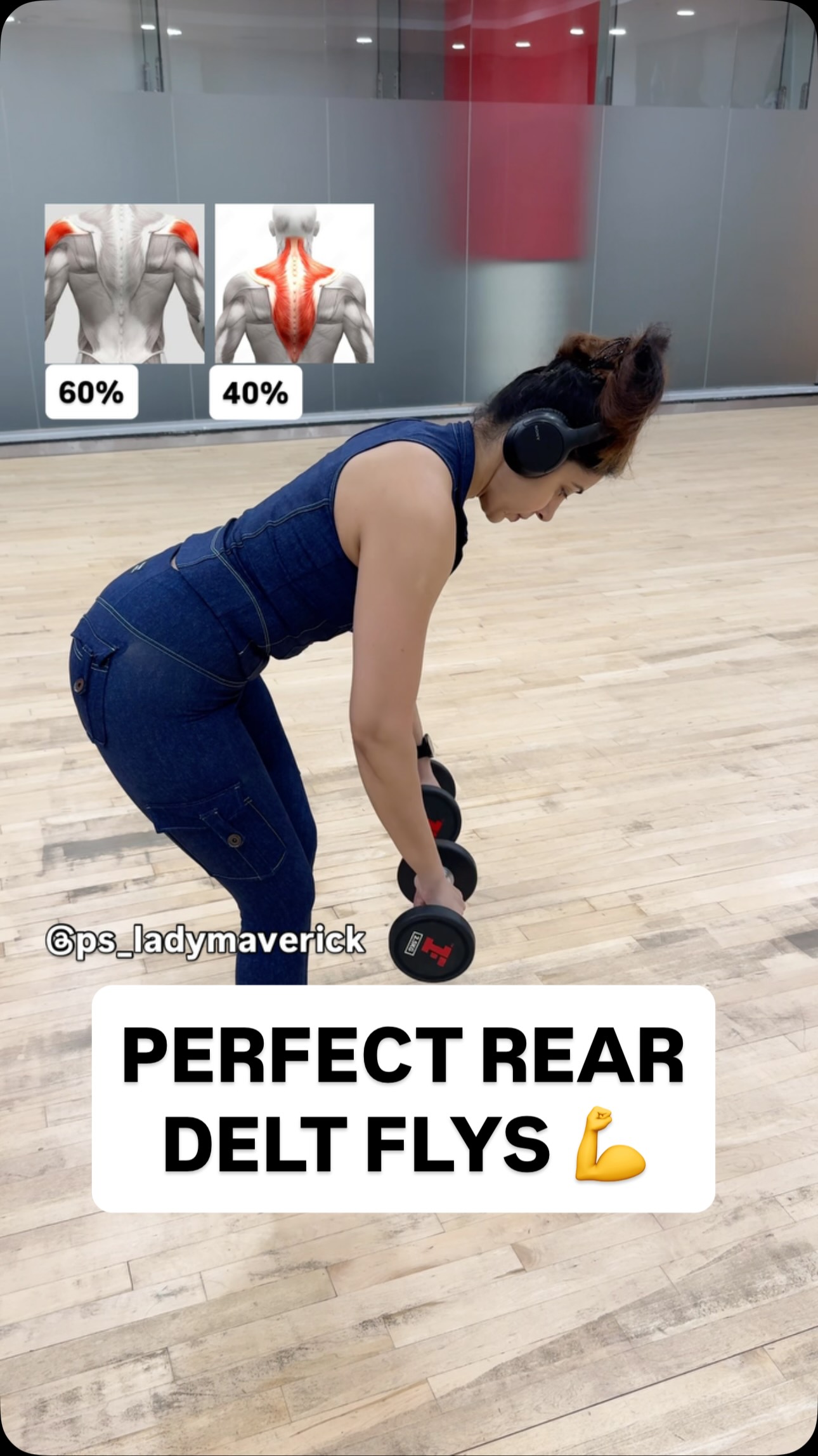 Instagram post by @ps_ladymaverick for FIRMABS. Caption reads: Want to really feel your REAR DELTS light up? 🔥....