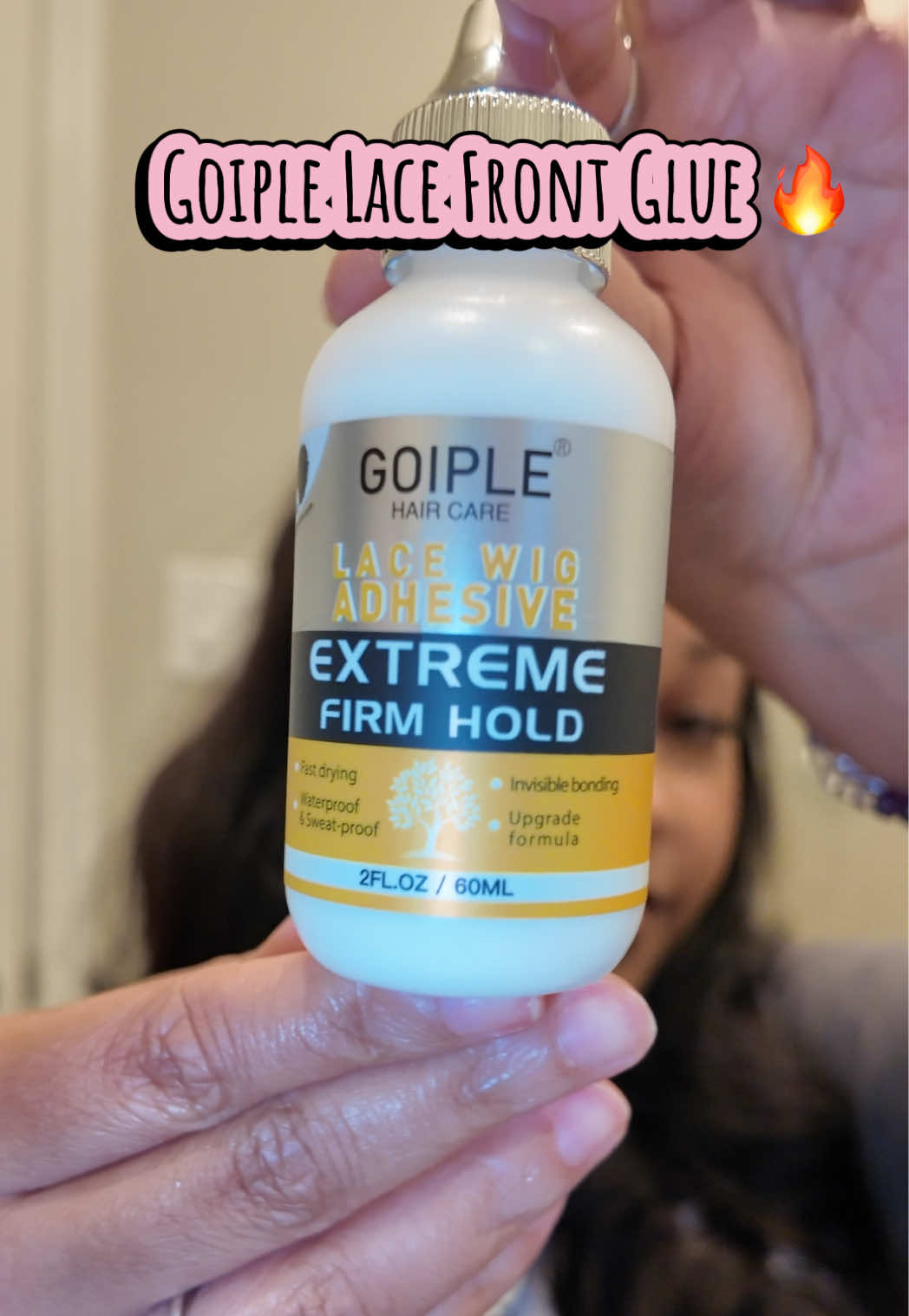 TikTok post by @ayahana.on.the.journey for Goiple Care. Caption reads: @GOIPLE CARE Extra Hold Lace Front Glue 🔥 #goiple....