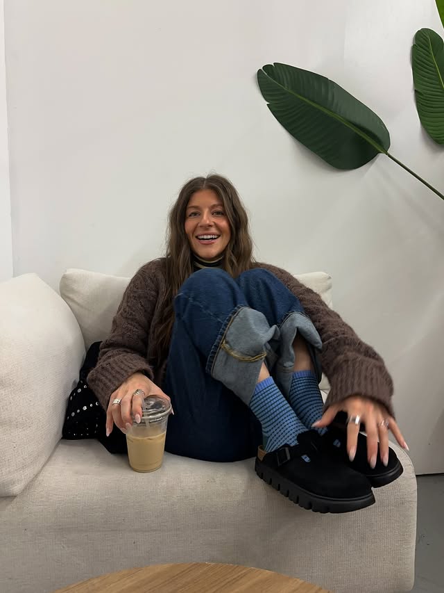 Instagram post by @ivybitetti for Birkenstock. Caption reads: [...] into fun socks right now 🌀platform....