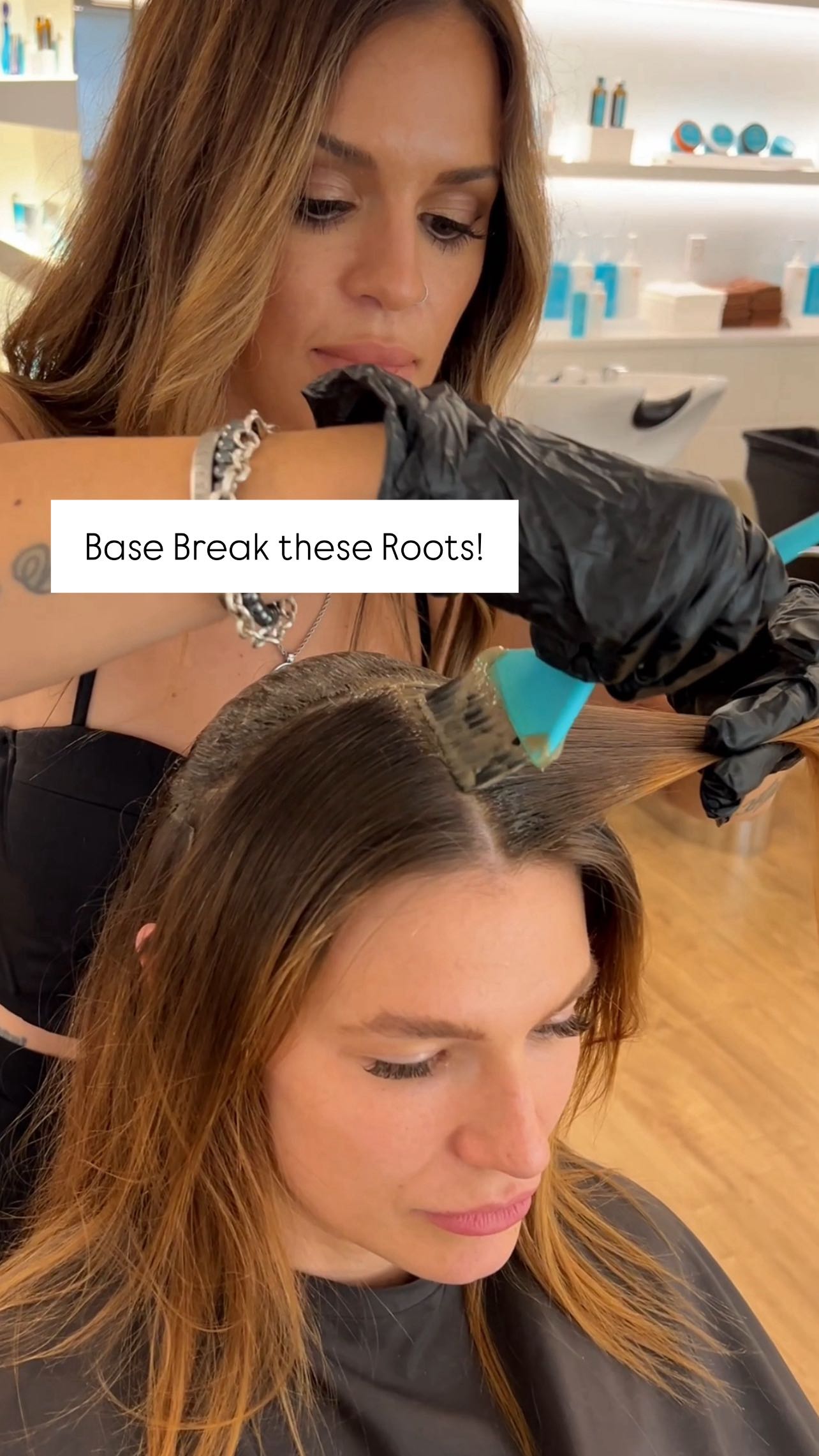 Instagram post by @jessicascotthair for Moroccanoil Professionals. Caption reads: Base Break These Roots w/ Me! 👀

Color:....