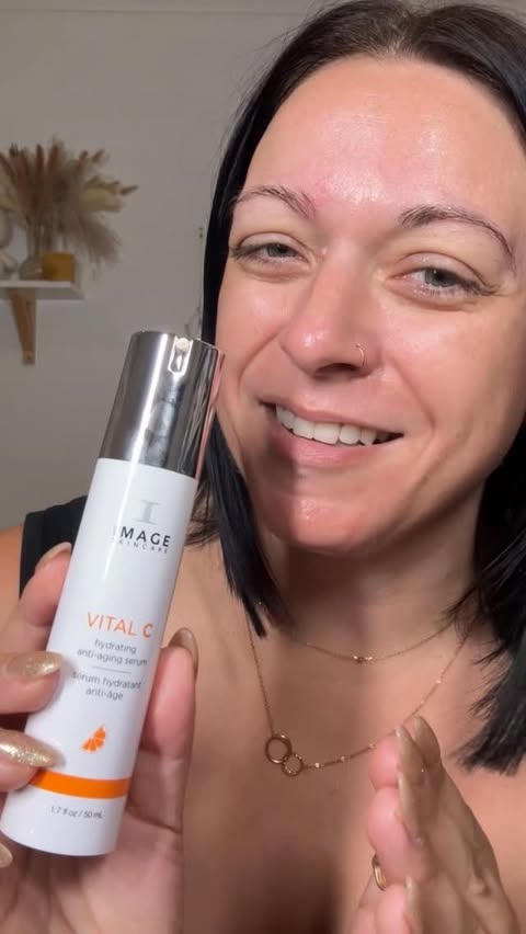 Instagram post by @jess_pinal for IMAGE Skincare. Caption reads: 🧡🧡🧡🧡🧡🧡🧡🧡 Image Skincare Vital C Hydrating....