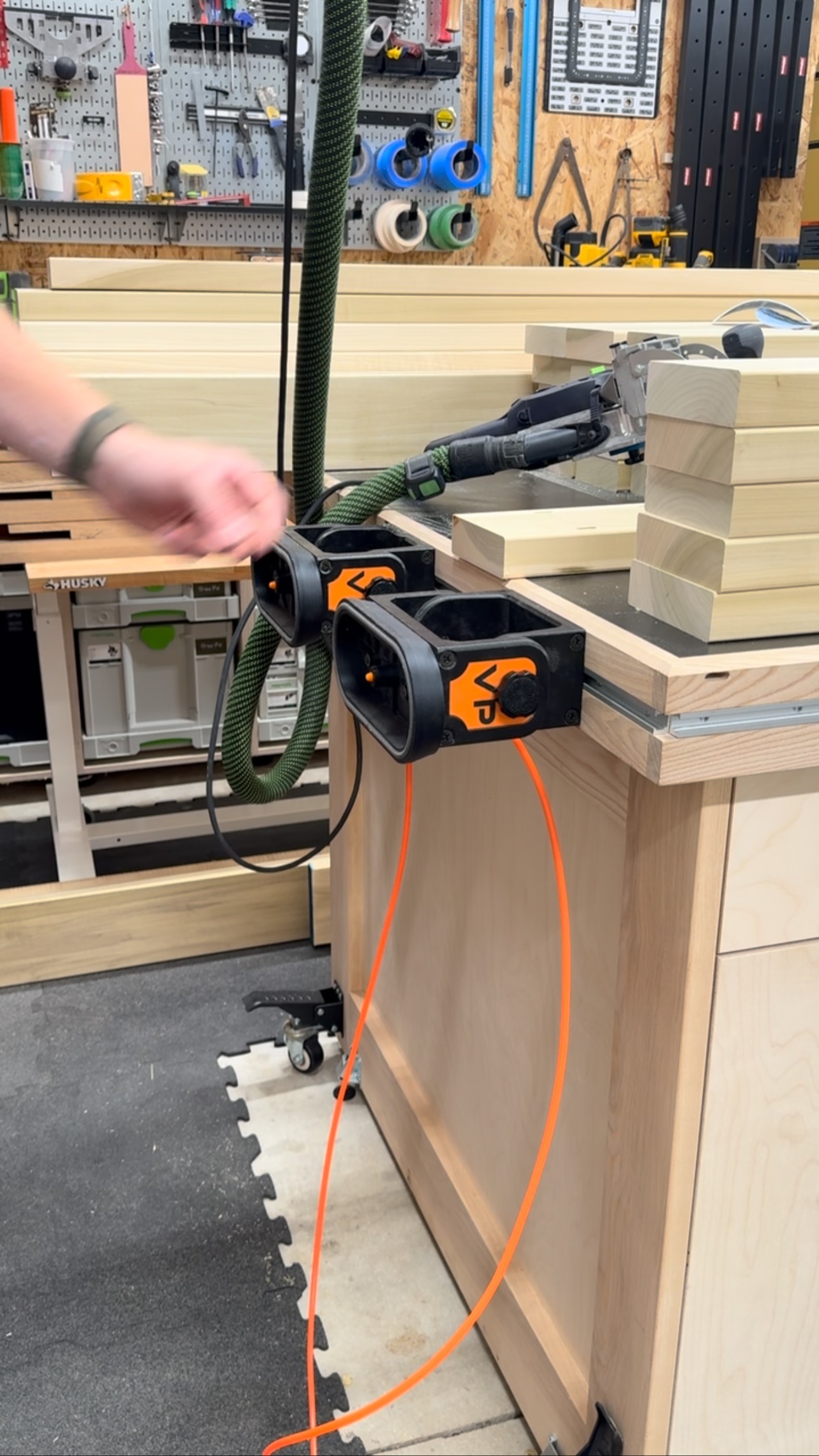 Instagram post by @caseyknips for Festool USA. Caption reads: These @kourostools vac pads work great for....