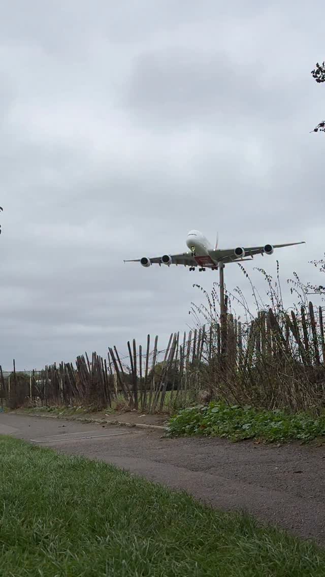 Instagram post by @elemer.aviation for Emirates. Caption reads: Close Encounter with the Giant of the Skies!....