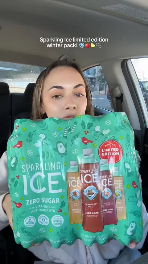 Instagram post by @laneygrn.eats for Sparkling Ice. Caption reads: Taste testing Sparkling Ice’s NEW Winter Pack!!....
