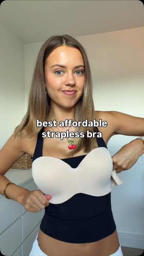 Instagram post by @maia_andrews for Boux Avenue. Caption reads: an affordable strapless bra 🍒👙 @bouxavenue AD....