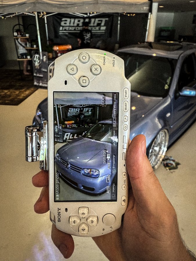 Instagram post by @mk4demons for Auto Finesse. Caption reads: Back to 2000´s with my PSP @playstation 
Need For....