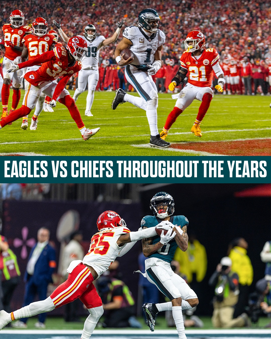 Instagram post by @eagleshistory for Philadelphia Eagles. Caption reads: Ready for the next battle

📺: #PHIvsKC | Sunday....