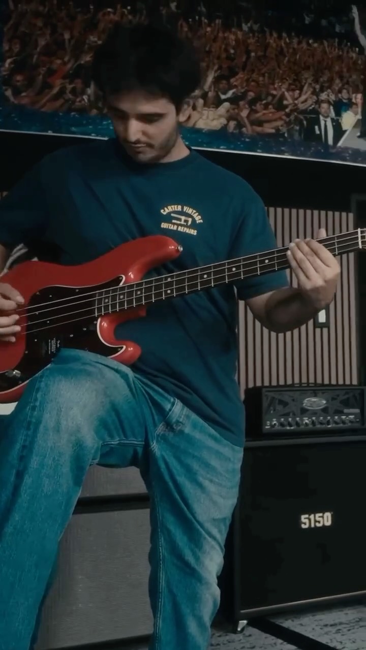 Instagram post by @morat for Fender. Caption reads: @Morat stopped by the @Fender Factory in Corona....