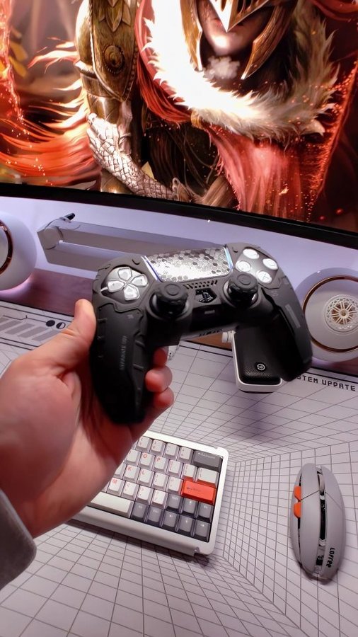 Instagram post by @sal.setup for GeekShare. Caption reads: Showcasing the @geekshareplus PS5 Controller skin....