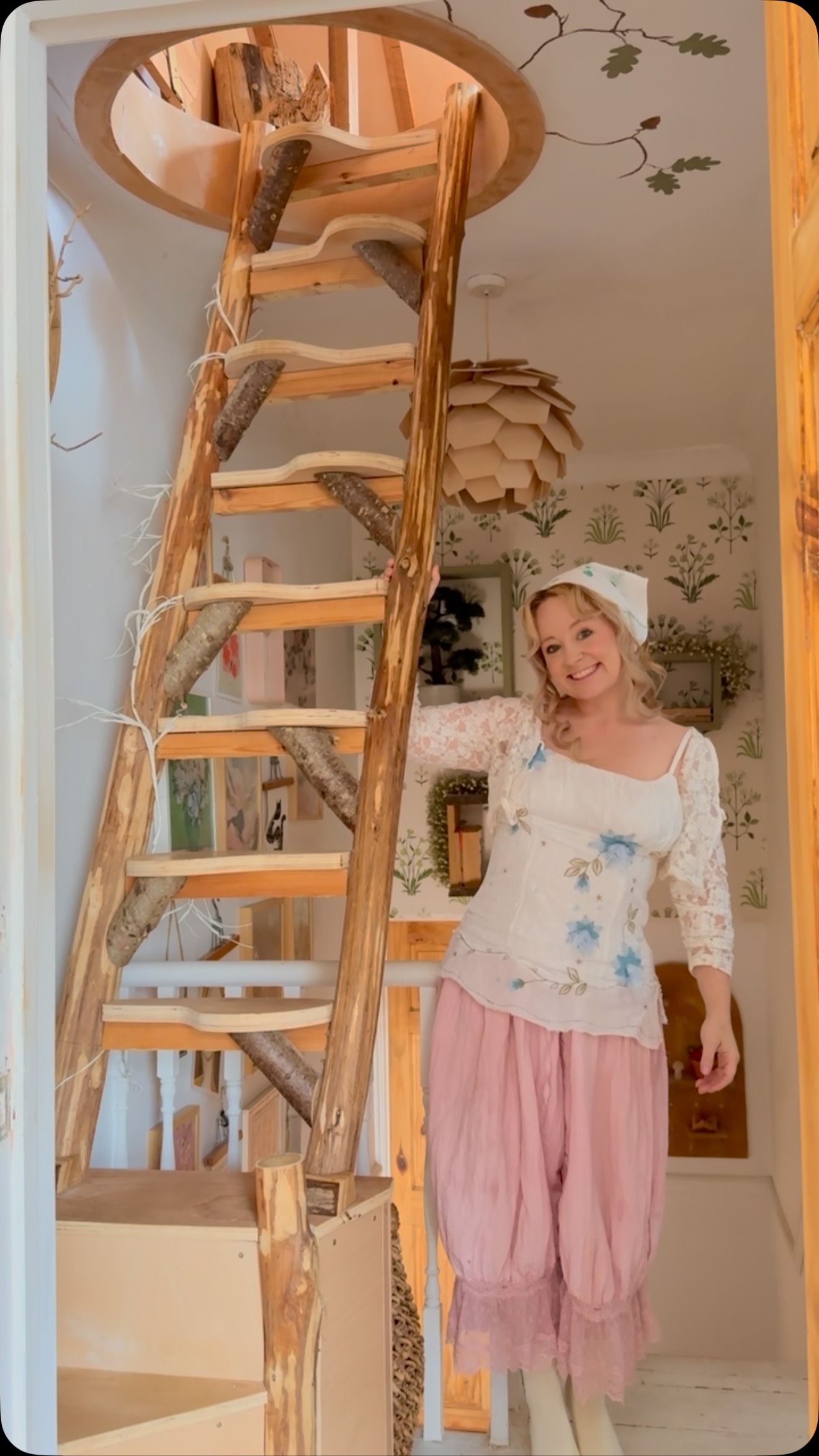 Instagram post by @happyenchantedhome for Who Gives A Crap. Caption reads: Ad The treehouse staircase is still one of my....