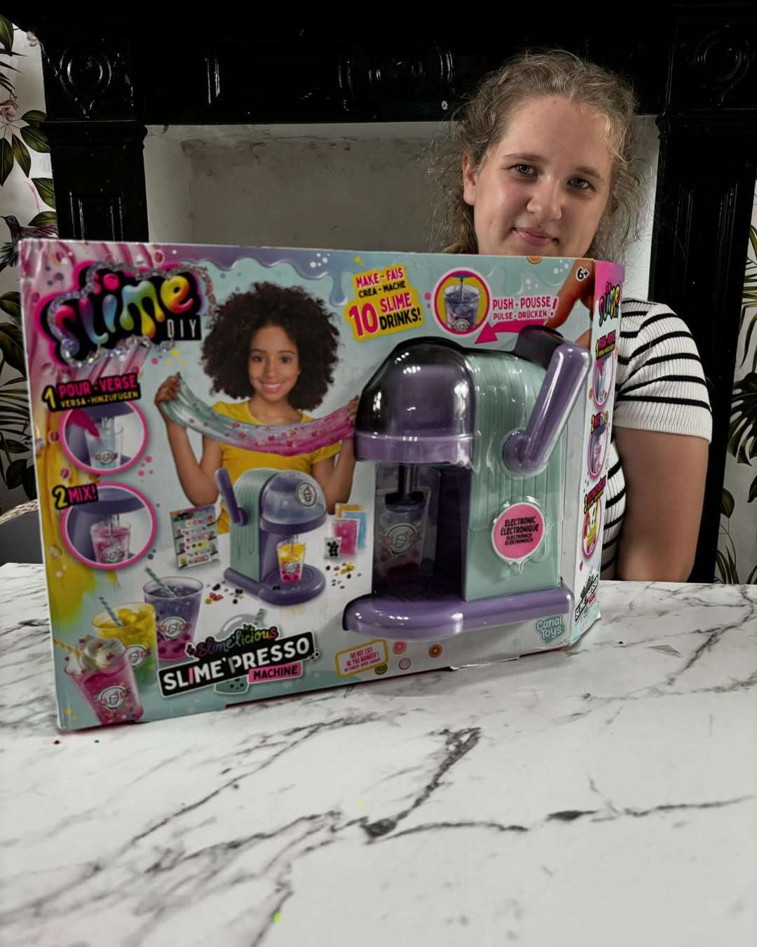 Instagram post by @fun.with.the.stanton.children for CANAL TOYS. Caption reads: #ad so slime Presso Machine
Make your own slime....