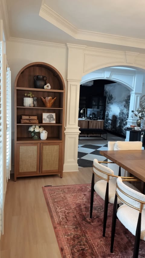 Instagram post by @houseofnoor.interiors for Sicotas. Caption reads: [...] gorgeous arched rattan bookshelf from....