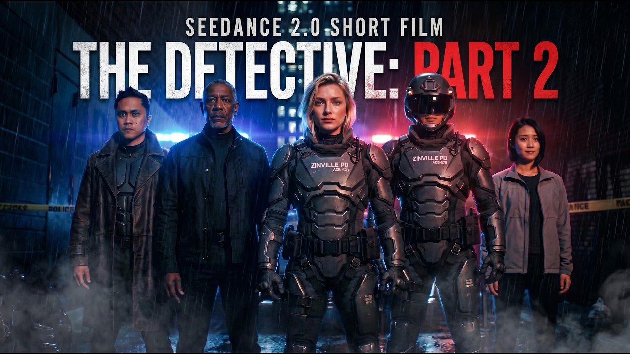 YouTube post by @Jsfilmz for Invideo Creators. Caption reads: I Made the First Seedance 2.0 Crime Thriller Short....