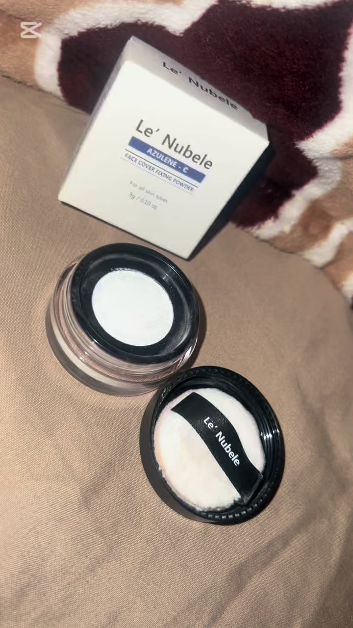TikTok post by @karinacastillomcm for Lenubele. Caption reads: [...] Face Cover Fixing Powder @Le Nubele US....