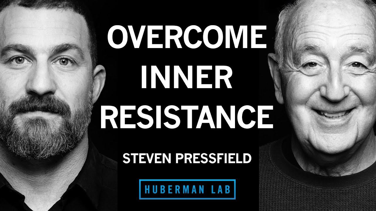YouTube post by @hubermanlab for AG1. Caption reads: How to Overcome Inner Resistance | Steven....