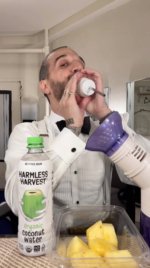 Instagram post by @markballas for Harmless Harvest. Caption reads: [...] of rehearsals. I’ve been keeping....