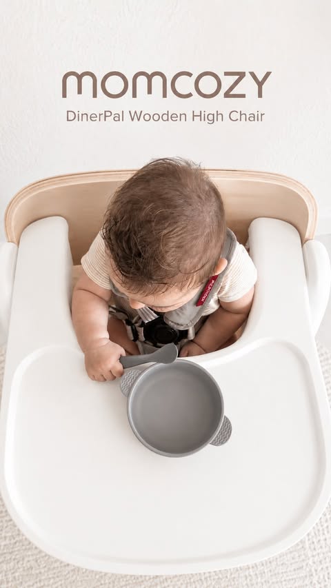 Instagram post by @homemiamii for Momcozy. Caption reads: Mealtime just got so much easier 🤍 The Momcozy....