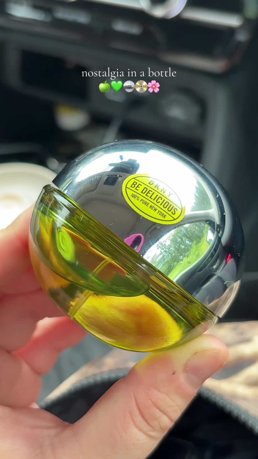 TikTok post by @haz.alia for DKNY. Caption reads: Forgot how good this perfume is 🤭🍏 #dkny....