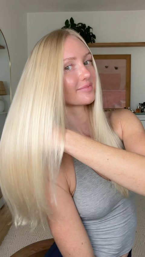 Instagram post by @clairealmondd for Glaze Hair. Caption reads: Glossy hair in just 10 mins thanks to @glaze_hair....