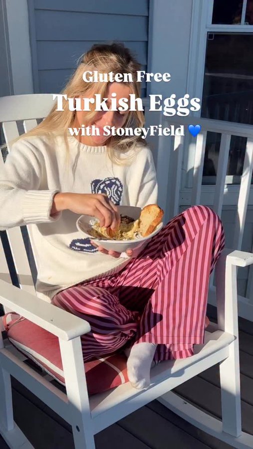Instagram post by @noglutengabby for Stonyfield Organic. Caption reads: #ad Turkish eggs are much better knowing....