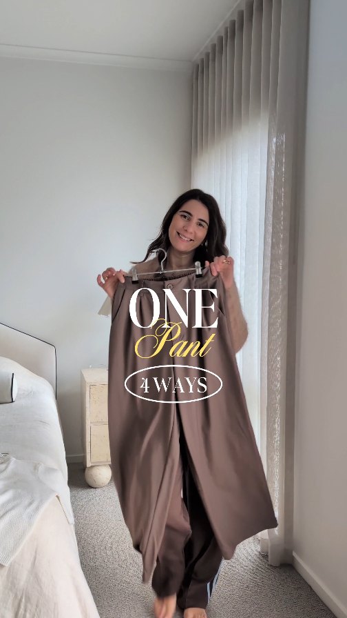 Instagram post by @sim.spys.stylist for Feather + Noise. Caption reads: One pant 4 ways, featuring the Carmen Pant in....