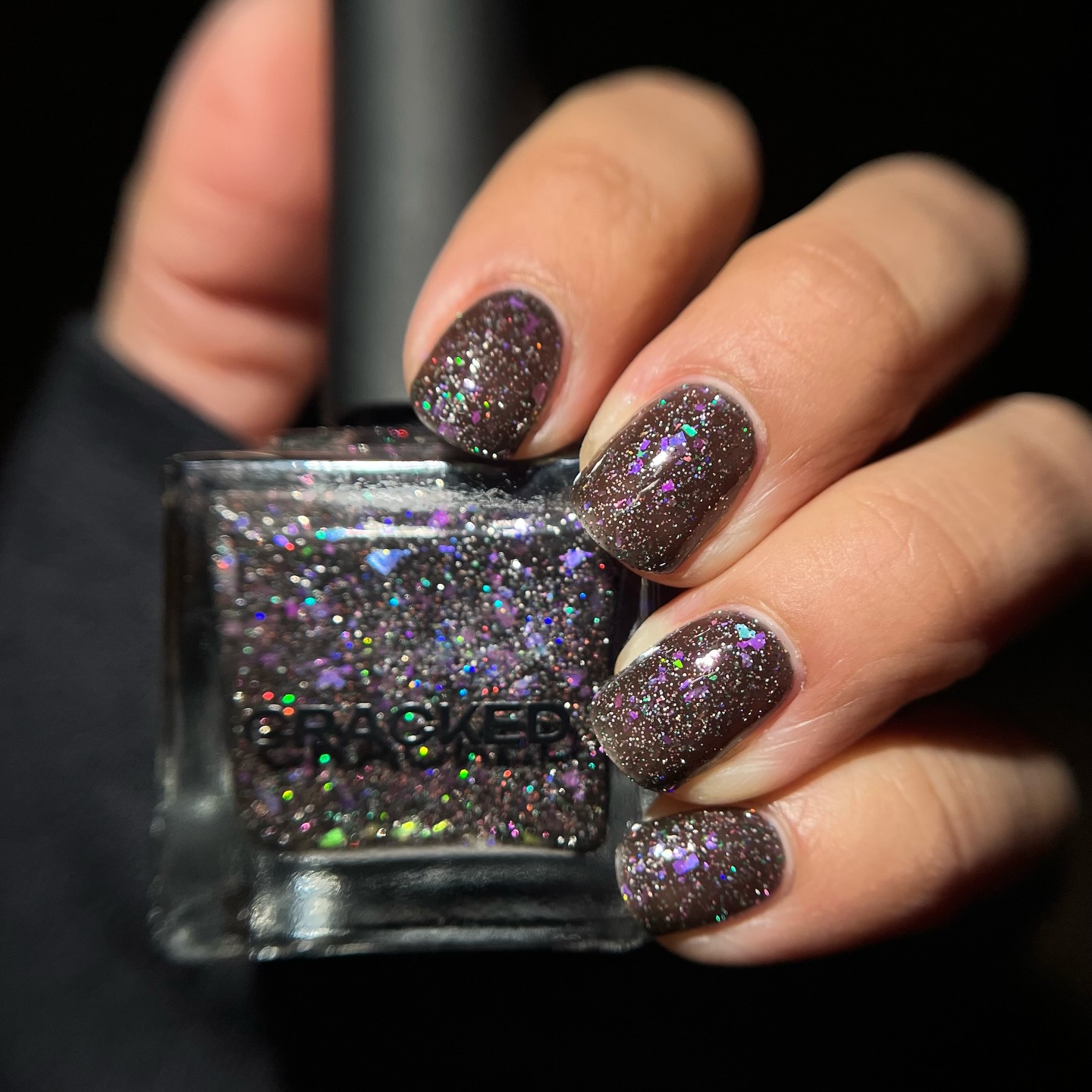 Instagram post by @herimperfectnails for Cracked Polish. Caption reads: Caitlin Swatches x Cracked Polish💅✨ *paid* Very....