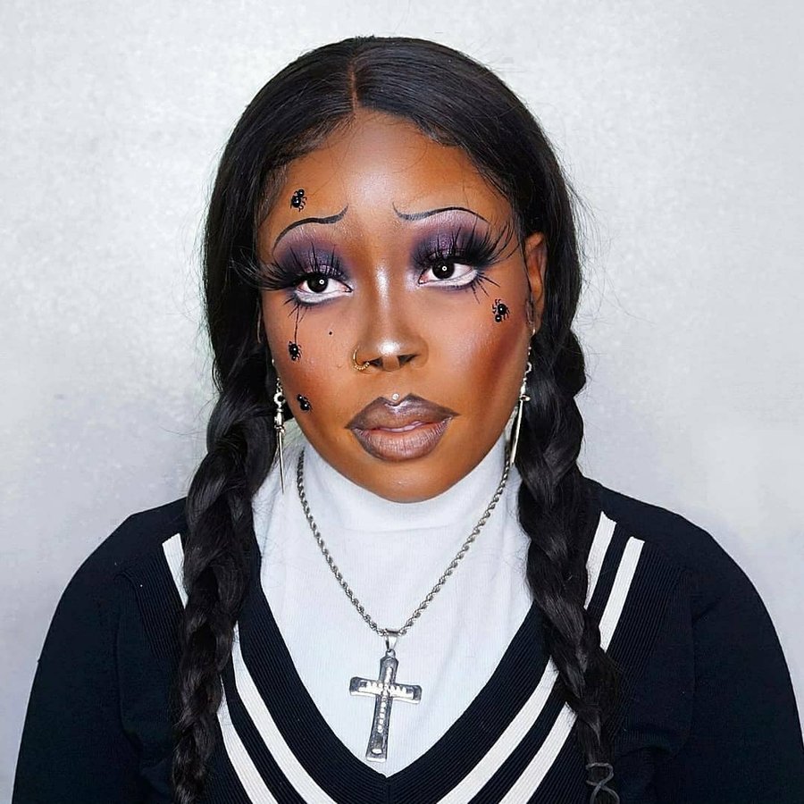 Instagram post by @itszaybaybay for Beauty Bakerie. Caption reads: 🖤F R I D A Y  A D D A M S 🖤
Introducing Friday....