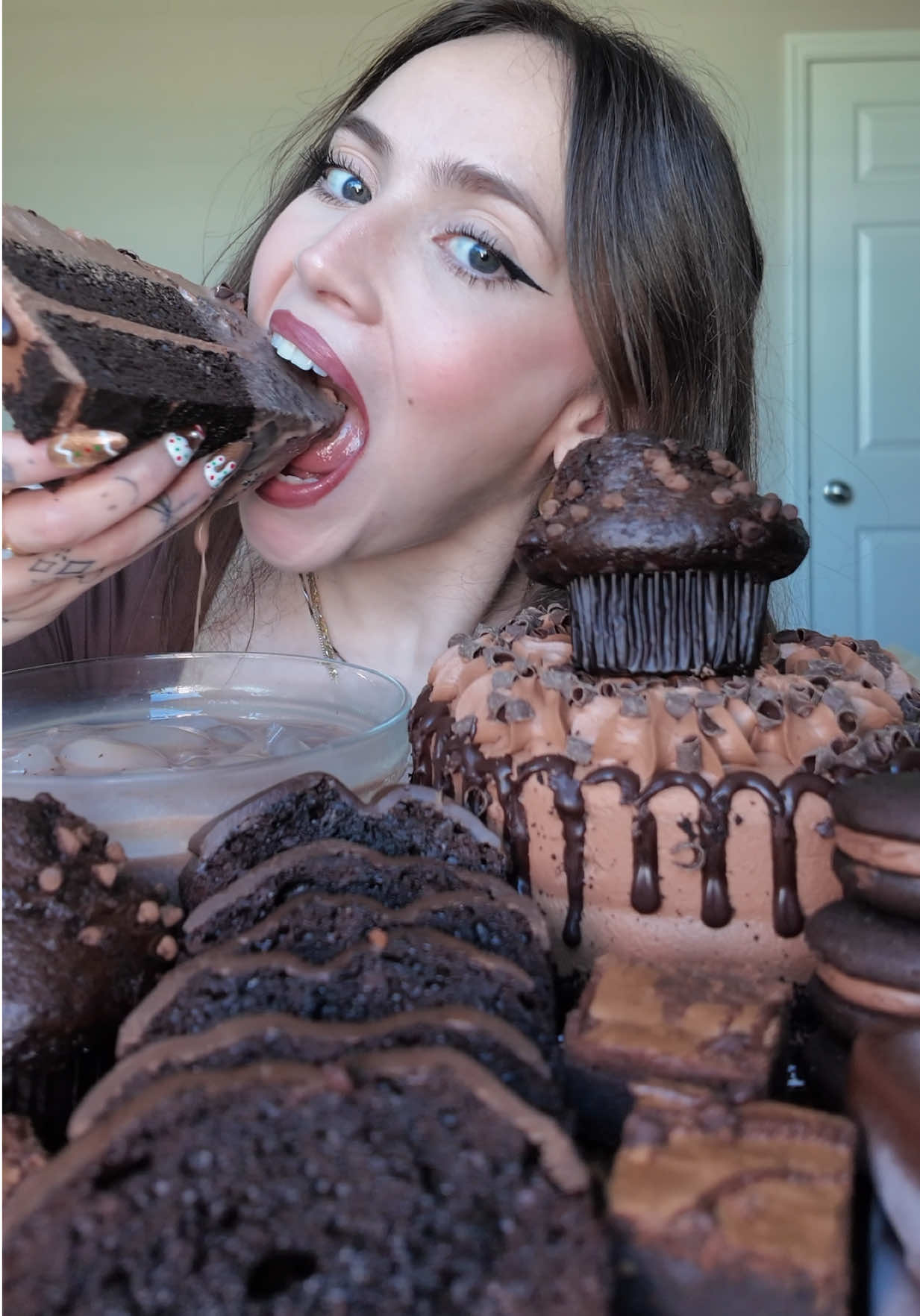 TikTok post by @hallieiseating for OLIPOP. Caption reads: chocolate desserts 🍫 if you’ve been here for a....